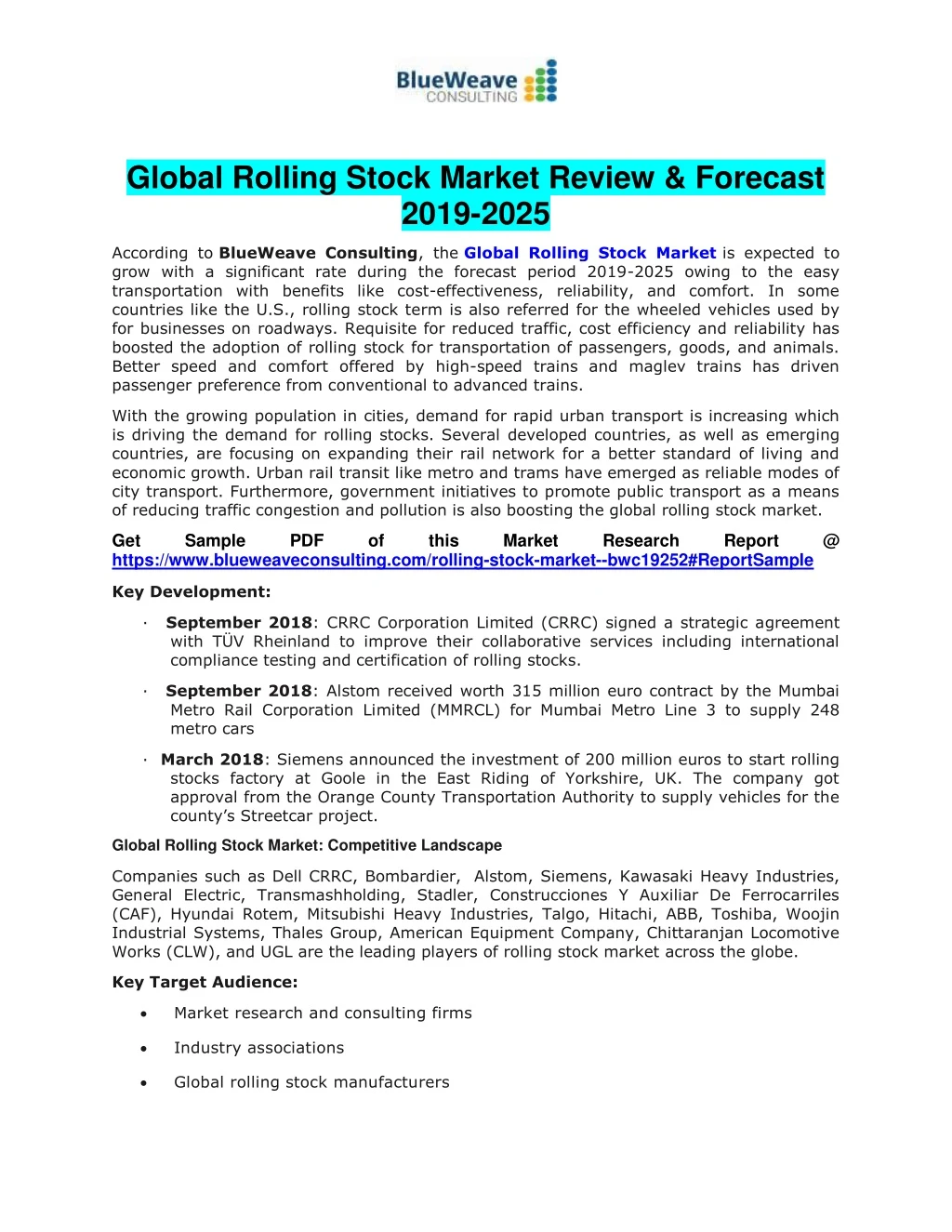 global rolling stock market review forecast 2019