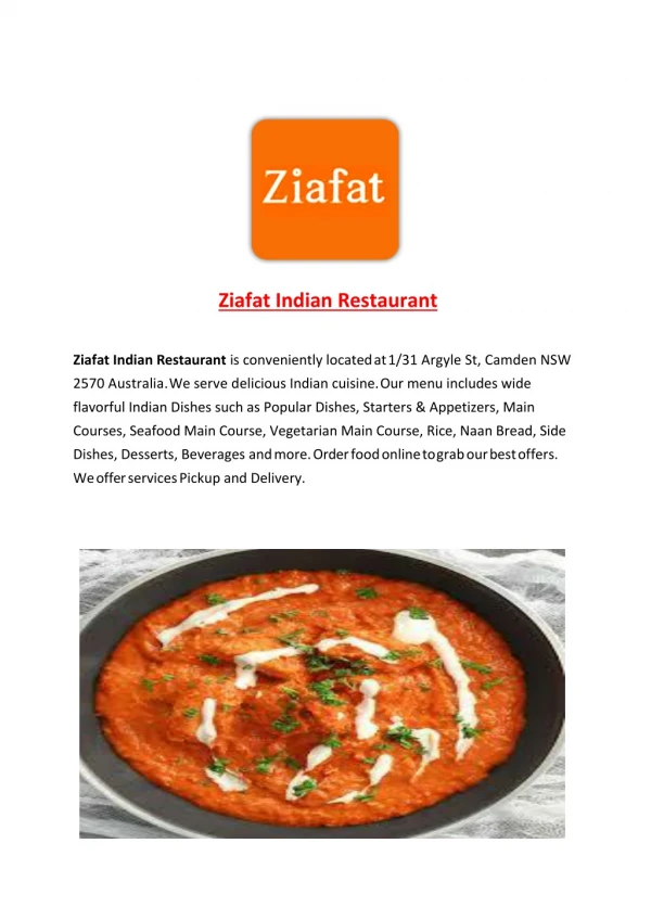 25% Off -Ziafat Indian Restaurant-Camden - Order Food Online
