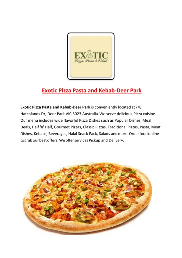 15% Off - Exotic Pizza Pasta and Kebab-Deer Park-Deer Park - Order Food Online