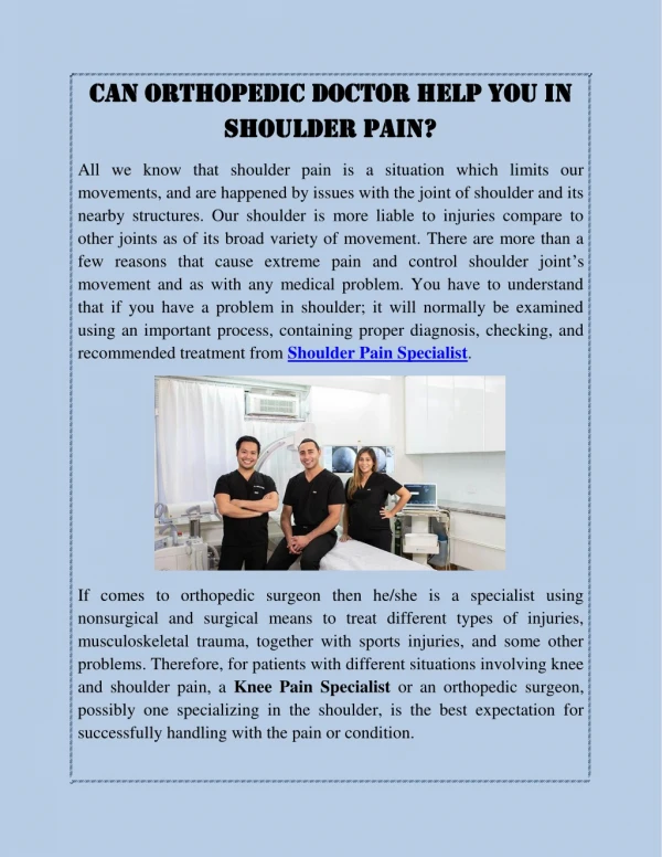 Can Orthopedic Doctor Help You In Shoulder Pain