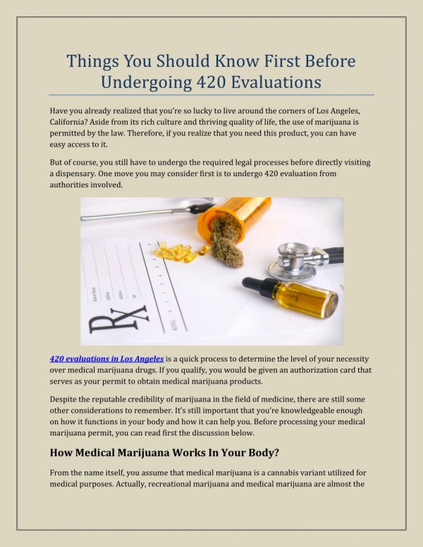 Things You Should Know First Before Undergoing 420 Evaluations