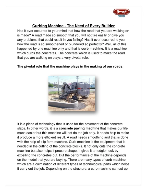 Curbing Machine - The Need of Every Builder