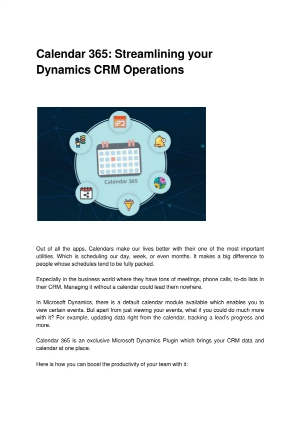 Calendar 365: Streamlining your Dynamics CRM Operations