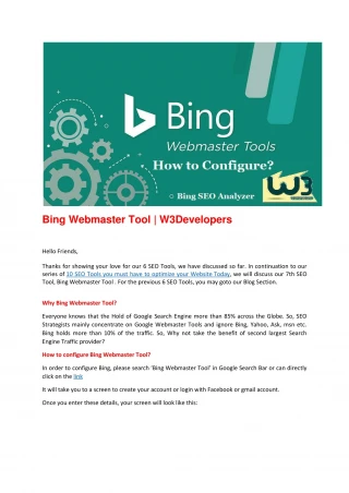 Bing Webmaster Tool | W3Developers - slide 1