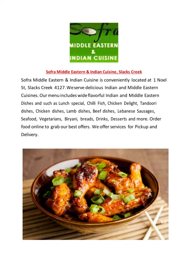 Sofra Middle Eastern & Indian Cuisine Menu – 5% OFF
