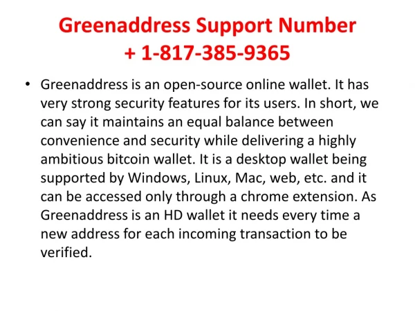 Greenaddress Support Number 817-385-9365