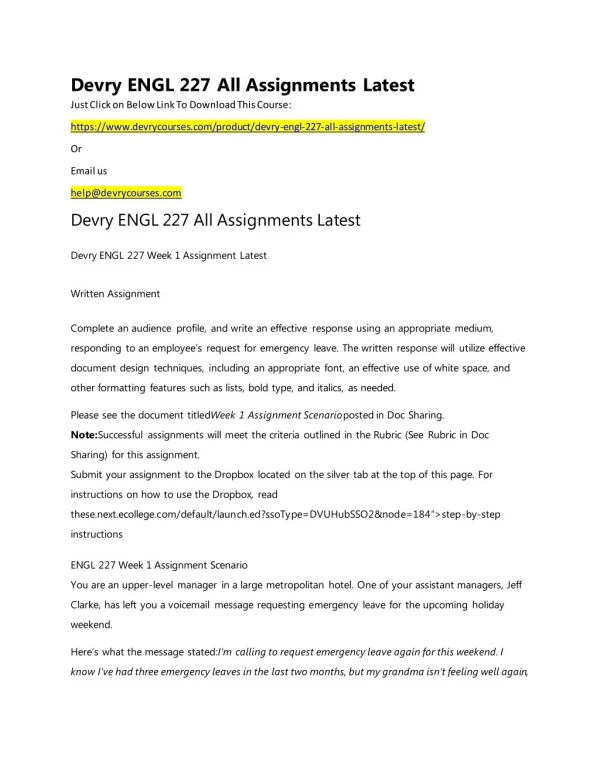 Devry ENGL 227 All Assignments Latest