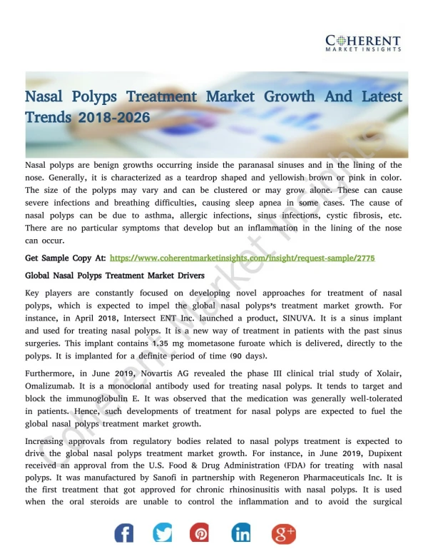 Nasal Polyps Treatment Market Growth And Latest Trends 2018-2026