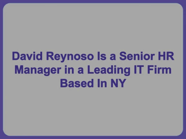 David Reynoso Is a Senior HR Manager in a Leading IT Firm Based In NY