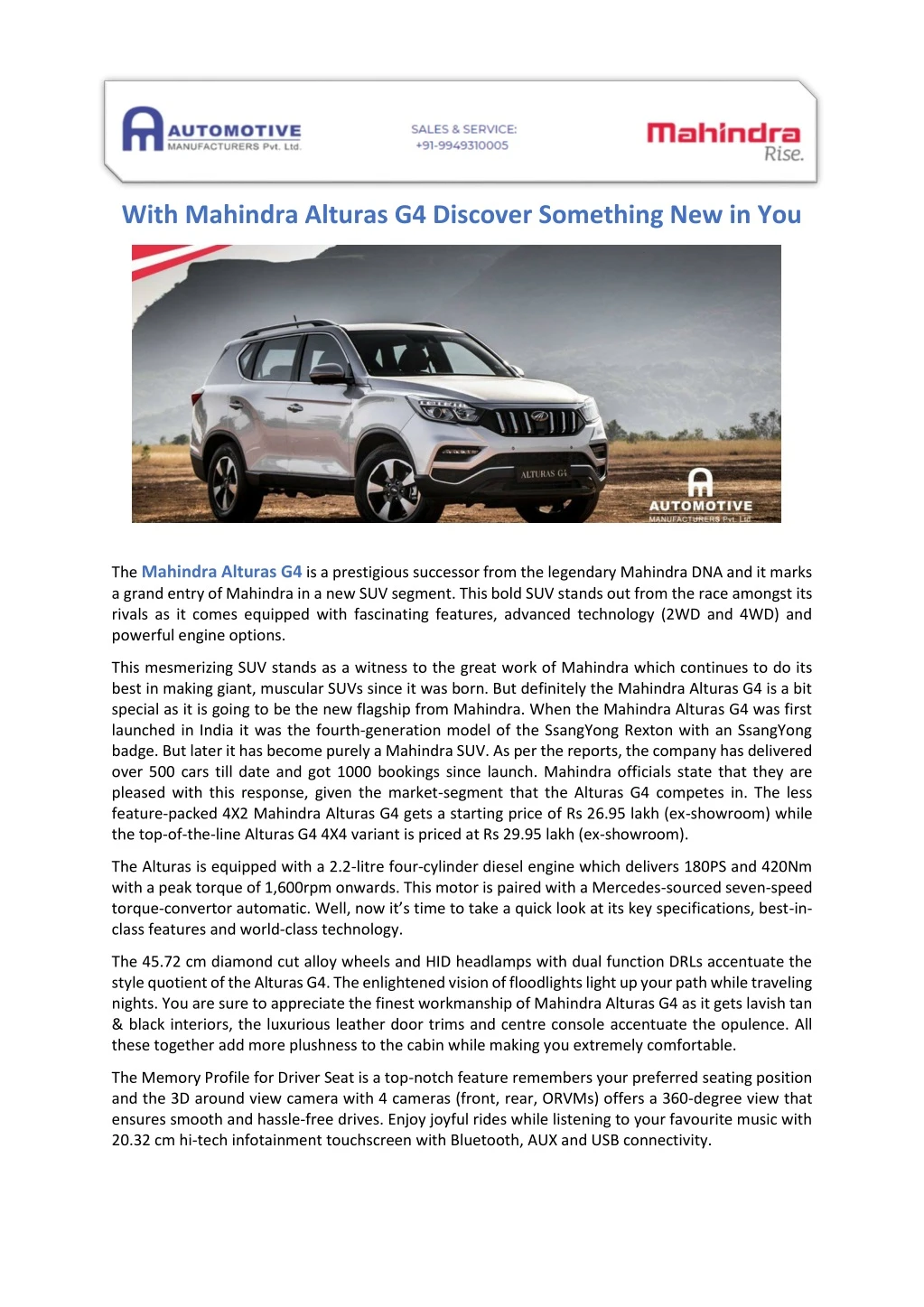 with mahindra alturas g4 discover something
