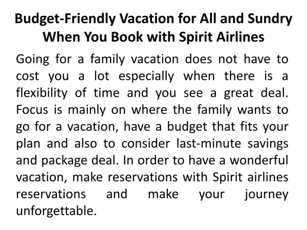 Budget-Friendly Vacation for All and Sundry When You Book With Spirit Airlines