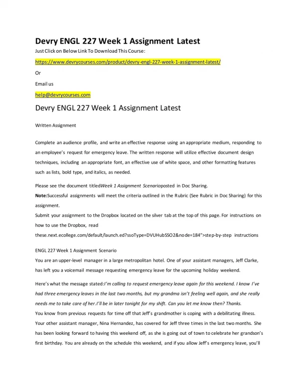 Devry ENGL 227 Week 1 Assignment Latest