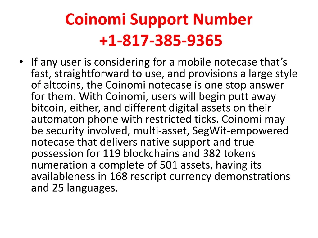 coinomi support number 1 817 385 9365