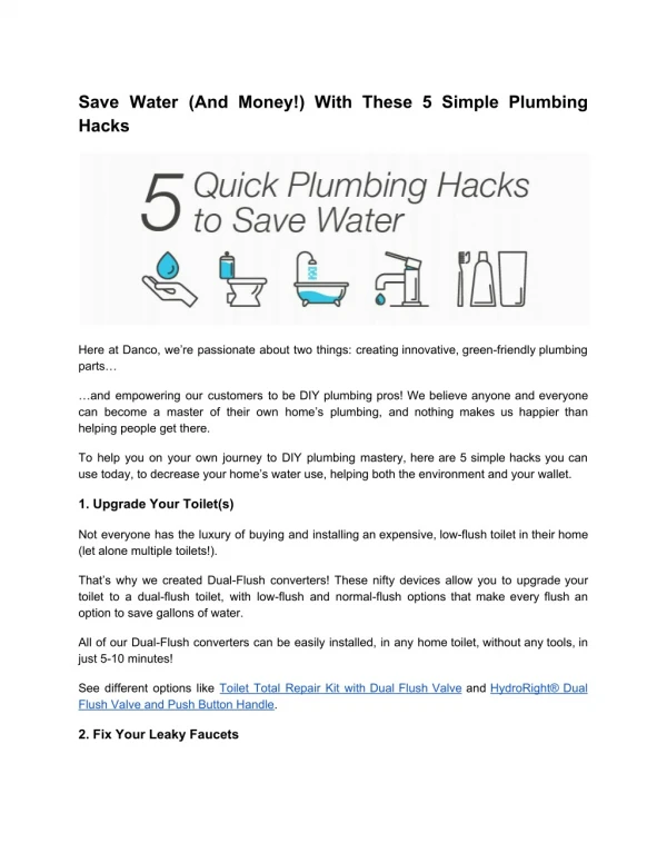 Save Water (And Money!) With These 5 Simple Plumbing Hacks