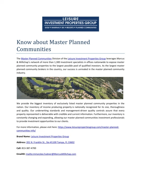 Master Planned Communities Info