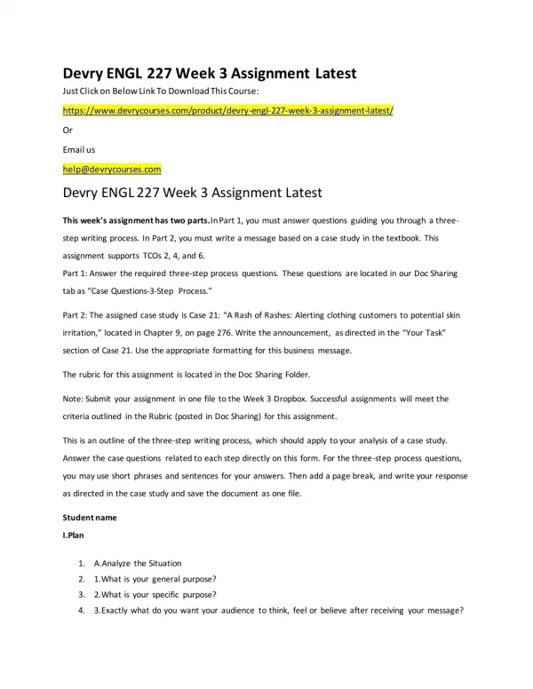 Devry ENGL 227 Week 3 Assignment Latest