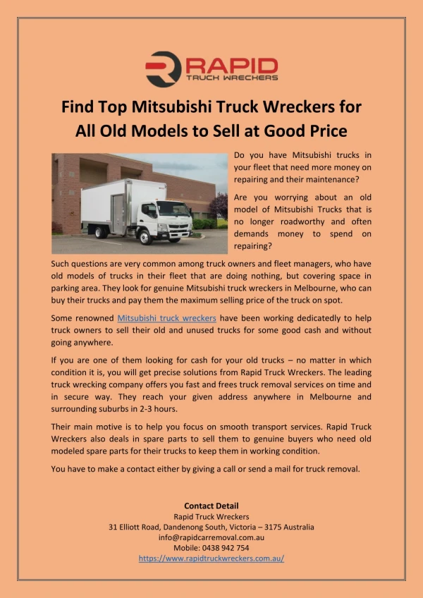 Find Top Mitsubishi Truck Wreckers for All Old Models to Sell at Good Price