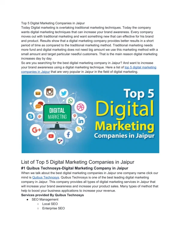 Top 5 Digital Marketing Companies in Jaipur