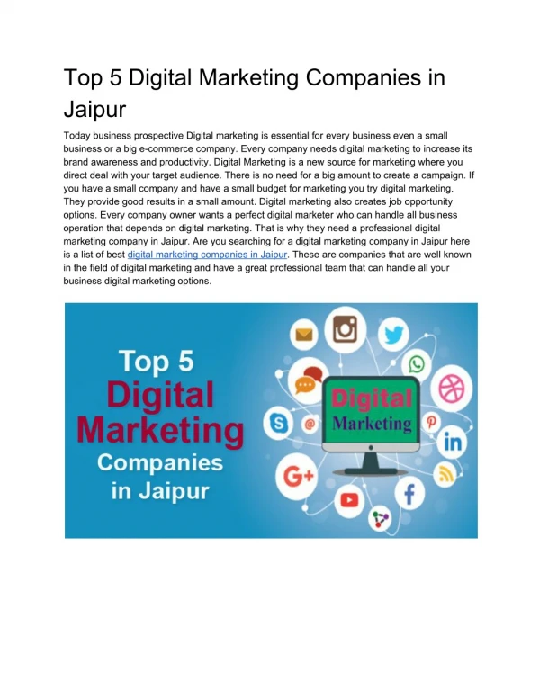 Top 5 Digital Marketing Companies in Jaipur