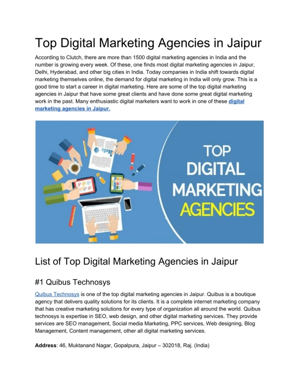 Top Digital Marketing Agencies in Jaipur