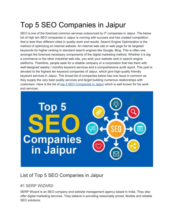 Top 5 SEO Companies in Jaipur
