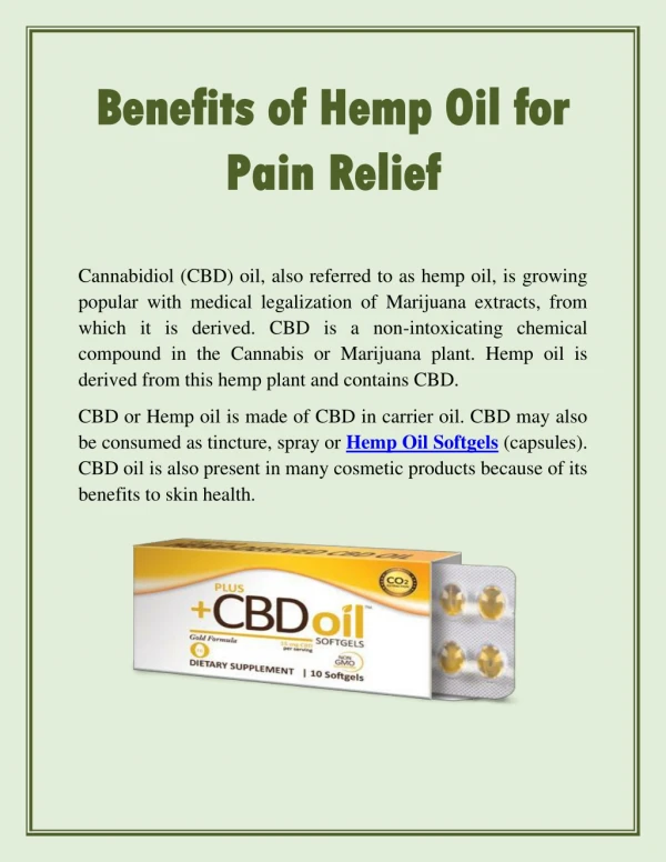 Benefits of Hemp Oil for Pain Relief