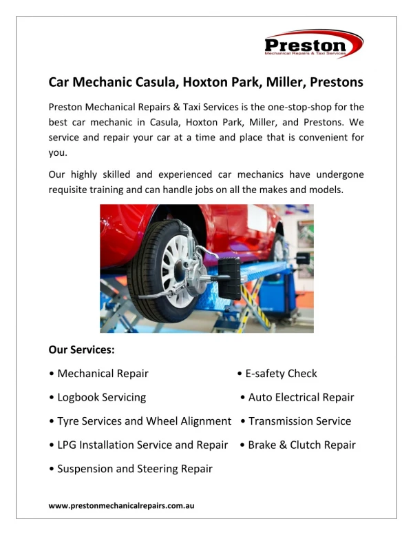 Car Mechanic Casula, Hoxton Park, Miller, Prestons - Preston Mechanical Repairs & Taxi Services