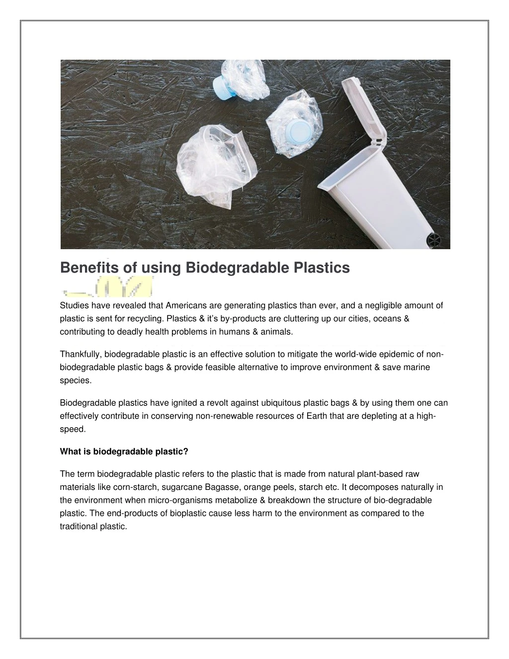 benefits of using biodegradable plastics