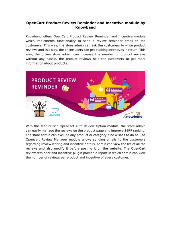 Knowband OpenCart Product Review Reminder and Incentive extension