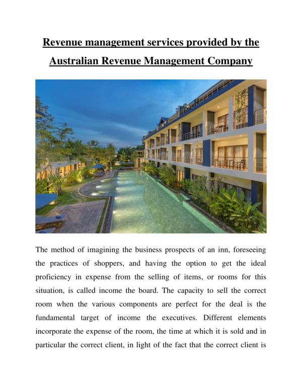 Revenue management services provided by the Australian Revenue Management Company