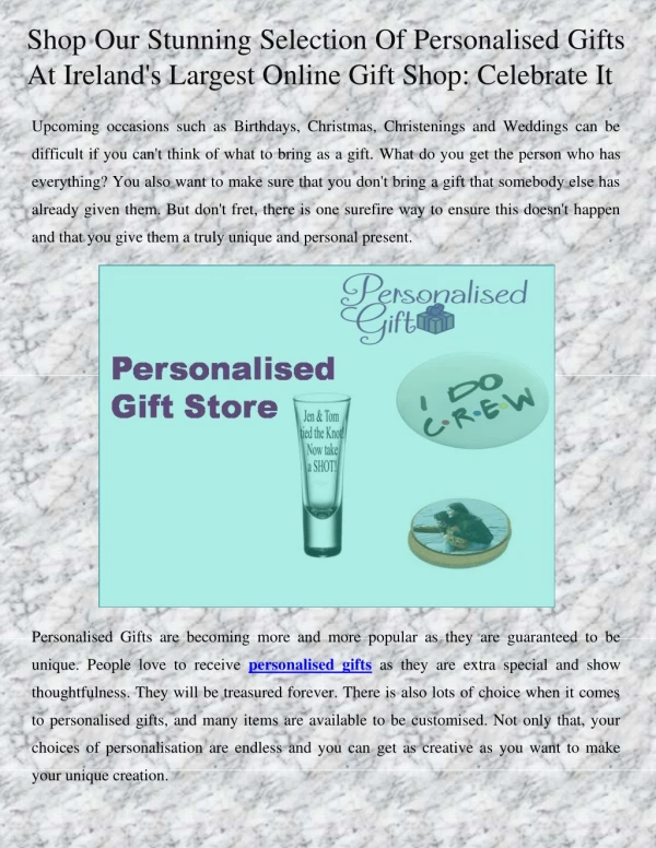 Shop Our Stunning Selection Of Personalised Gifts At Ireland's Largest Online Gift Store