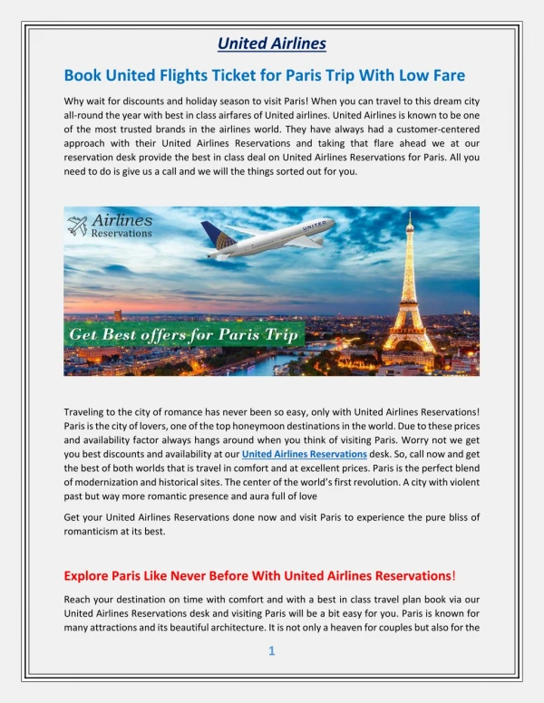 Book United Flights Ticket for Paris Trip with Low Fare