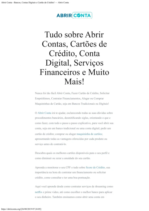 Abrir Conta - Bancos, Contas Digitais e Cartão de Crédito!