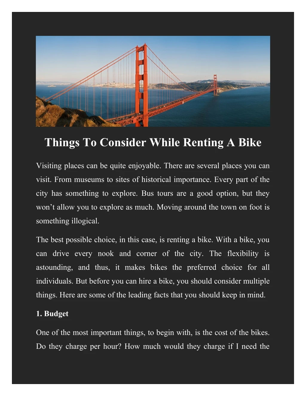 things to consider while renting a bike