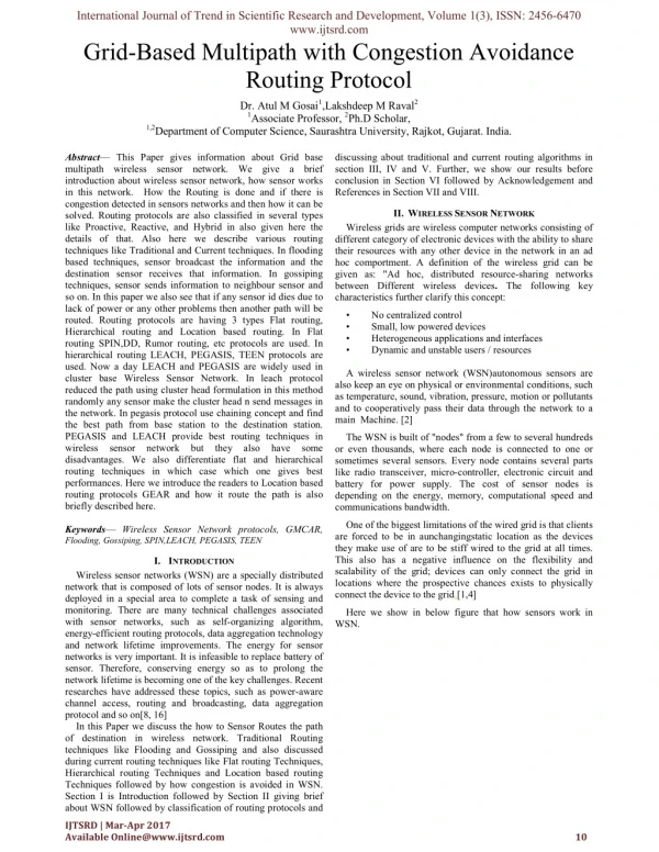 Grid-Based Multipath with Congestion Avoidance Routing Protocol