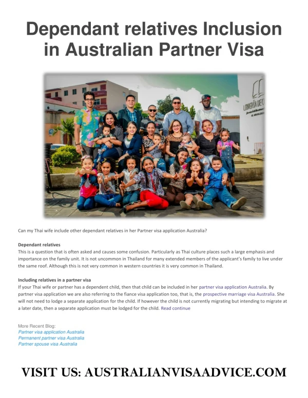 Dependant relatives Inclusion in Australian Partner Visa