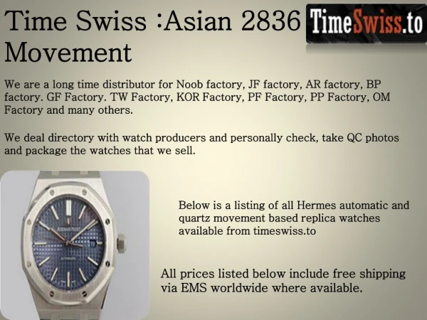 Time Swiss :Asian 2836 Movement