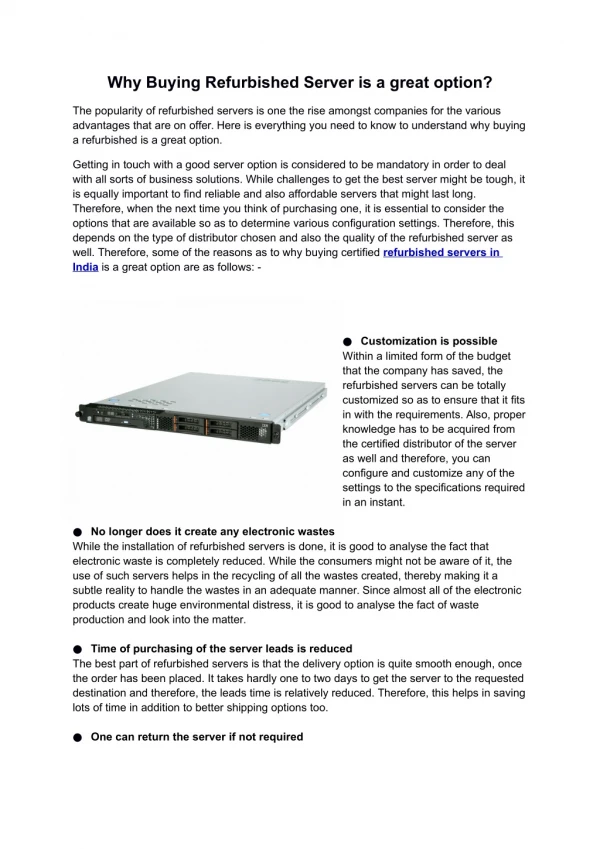 Why Buying Refurbished Server is a great option?