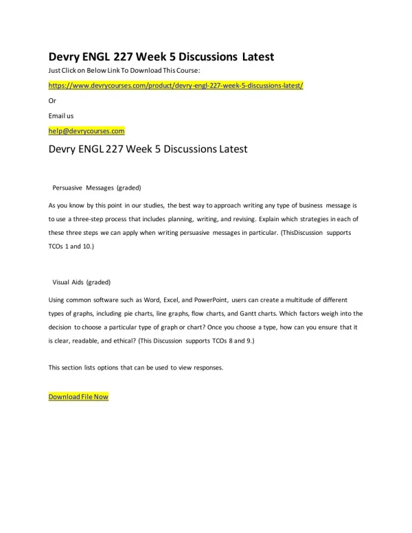 Devry ENGL 227 Week 5 Discussions Latest
