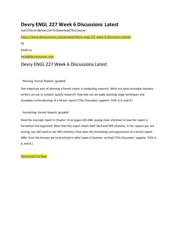 Devry ENGL 227 Week 6 Discussions Latest