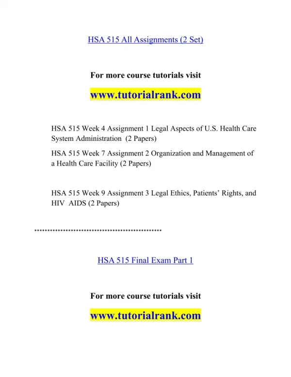 HSA 515 Effective Communication - tutorialrank.com