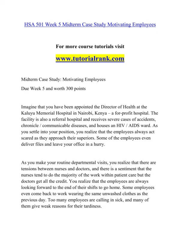 HSA 501 Effective Communication - tutorialrank.com