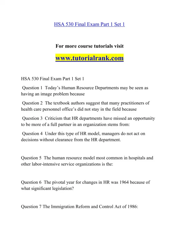 hsa530 final exam part 1 set 1