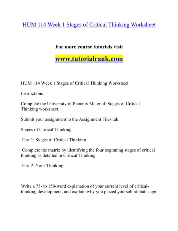 HUM 114 Effective Communication - tutorialrank.com