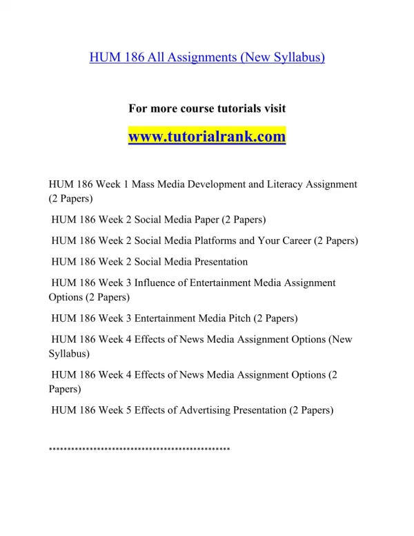 HUM 186 Effective Communication - tutorialrank.com