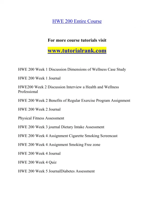 HWE 200 Effective Communication - tutorialrank.com