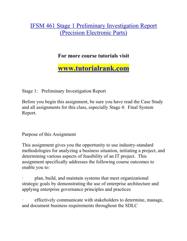 ifsm 461 stage 1 preliminary investigation report