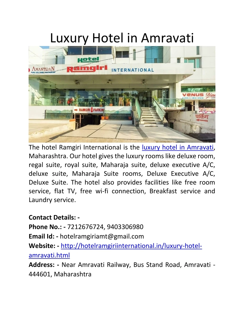luxury hotel in amravati