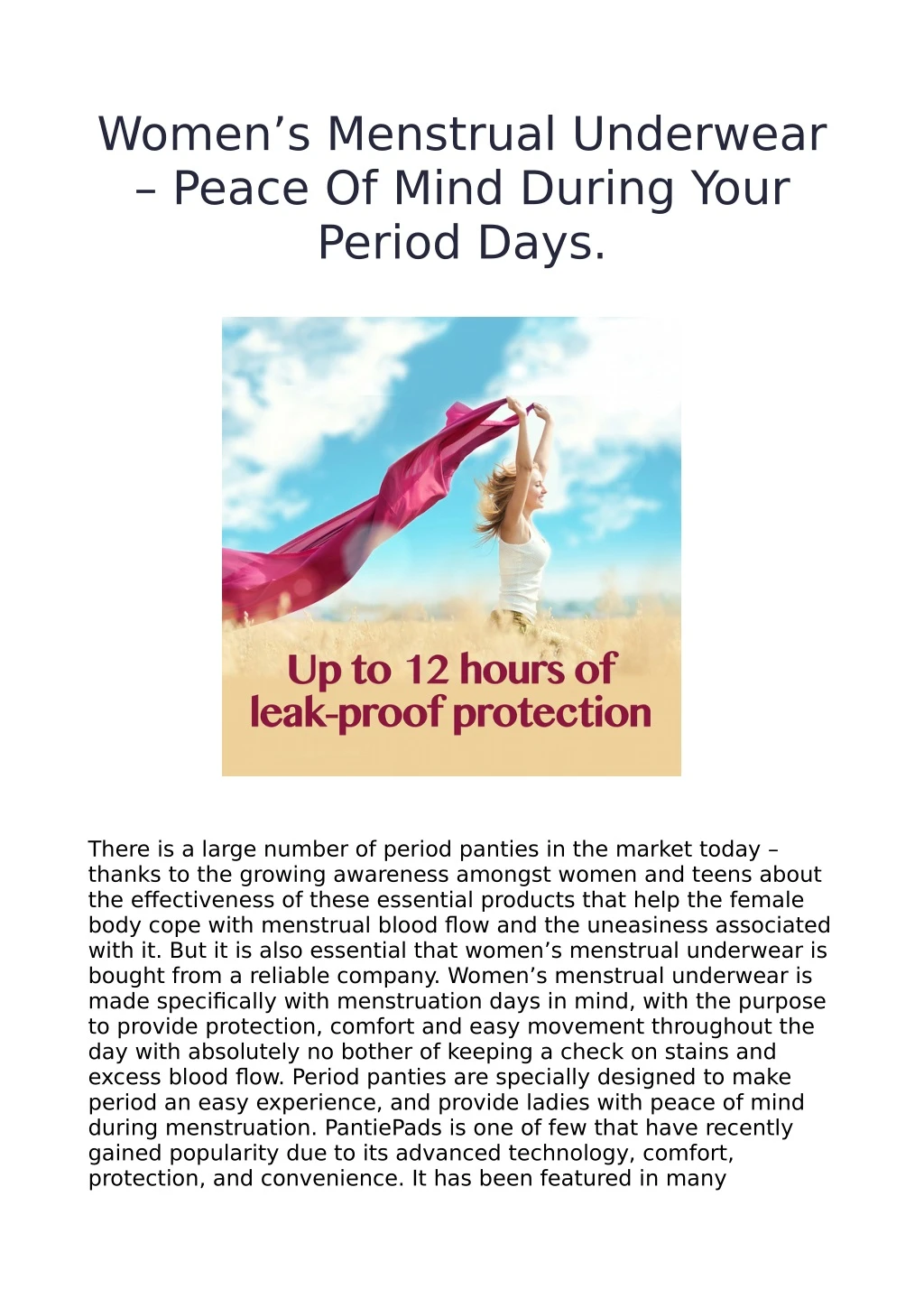 women s menstrual underwear peace of mind during
