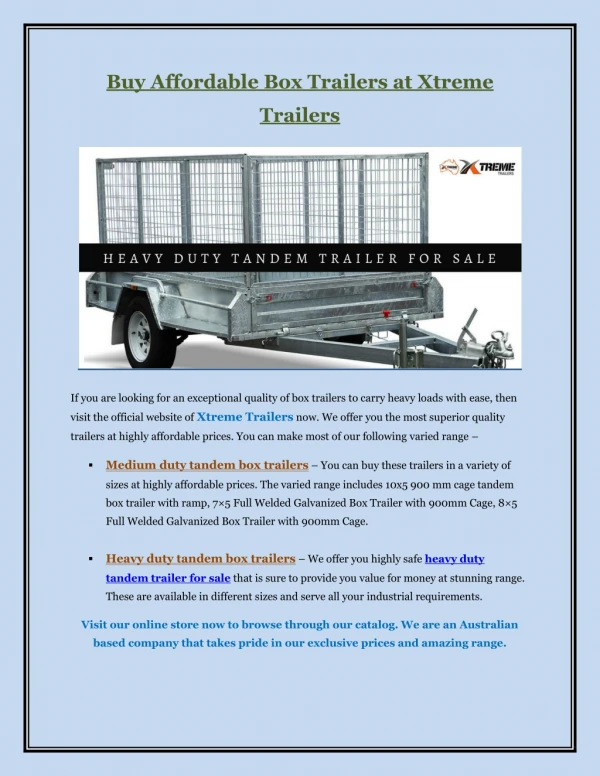 Buy Affordable Box Trailers at Xtreme Trailers